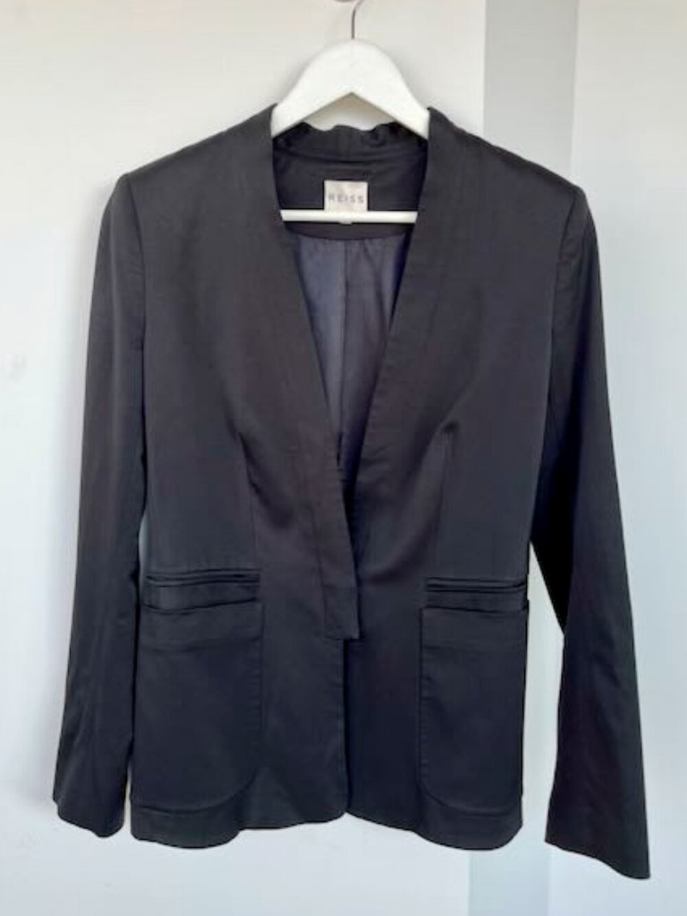 Reiss Black Tailored Blazer Size Small Satin-Trim Jacket